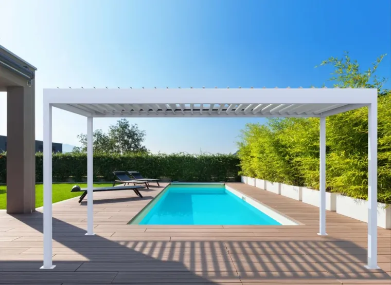 Pergola bioclimatique à lames orientables économique Aluminium OSBO, Armentières, BECART