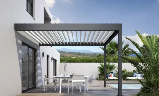 Pergola bioclimatique à lames orientables économique Aluminium OSBO, Armentières, BECART